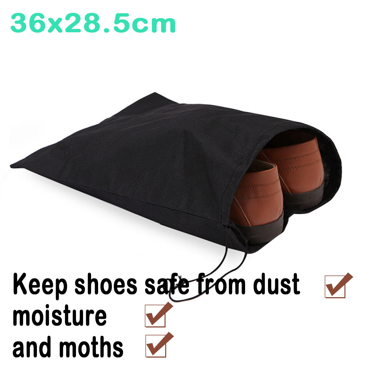 5 PCS Portable Travel Sports Shoes Canvas Shoes Sandals Dust Proof Drawstring Carry Bag Organizer Storage Pouch Protector Container Black
