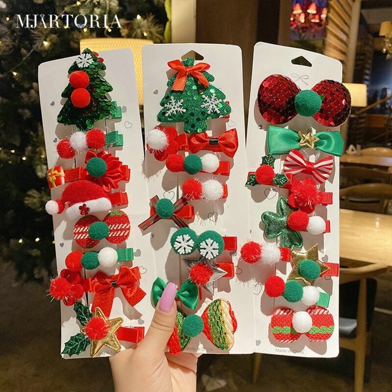 MJartoria 10PCs 2023 New Year Christmas Headdress Autumn Winter Hair Clips Children's Accessories Women's Hairpins