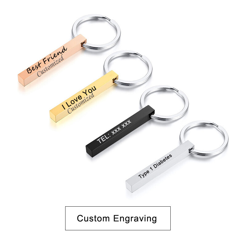 Vnox Men Women Keychain Keyring Bar Personalized Customized DIY Engraving Graduation Friendship Father Son Gift Stainless Stel