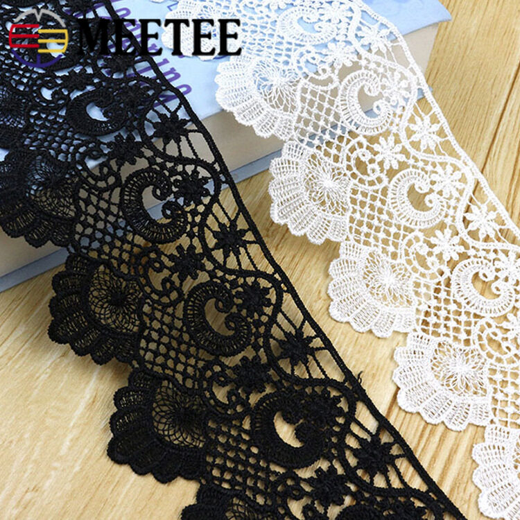 1Meter White Black Embroidery Lace Ribbon Sewing Dress Decor Skirt Clothes Wedding Trim Fabric