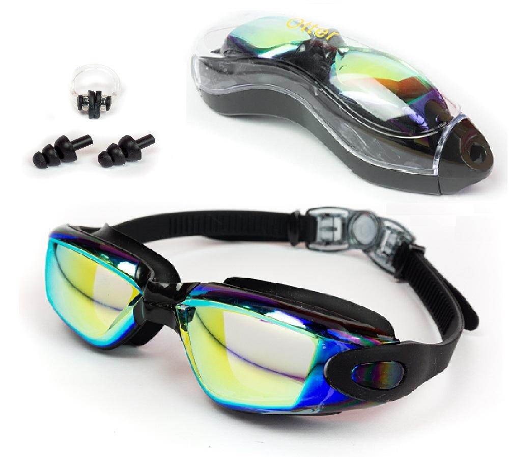 Otter Pro Triathlon Mirrored Swimming Goggles, Swim Goggles with Earplugs and Nose Clip Set for Unisex Adult Men Women Youth Kid, Anti Fog