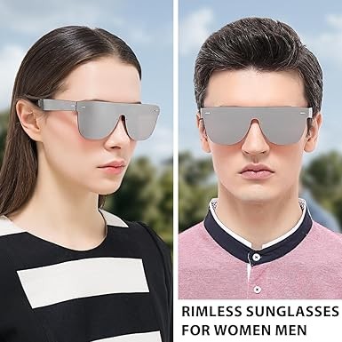 Rimless Sunglasses Unisex One-Piece Square Oversized Mirrored Lenses Anti-Reflective