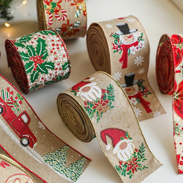 New Christmas Diy Handmade Decorative Ribbon American Fabric Christmas Ribbon 6.3cm Khaki Green Flower/2 Meters